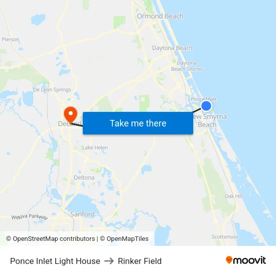 Ponce Inlet Light House to Rinker Field map