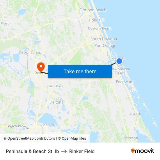 Peninsula & Beach St. Ib to Rinker Field map