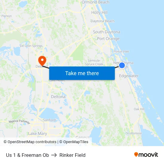 Us 1 & Freeman Ob to Rinker Field map