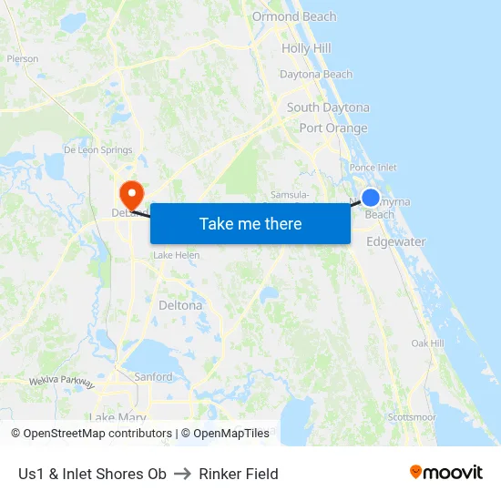Us1 & Inlet Shores Ob to Rinker Field map