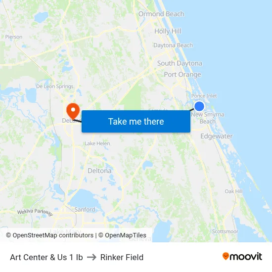 Art Center & Us 1 Ib to Rinker Field map