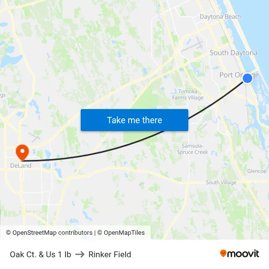 Oak Ct. & Us 1 Ib to Rinker Field map