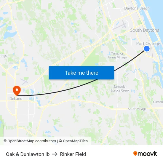 Oak & Dunlawton Ib to Rinker Field map