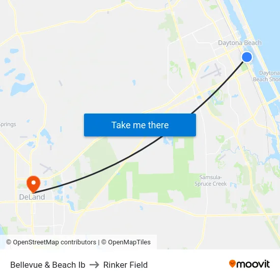 Bellevue & Beach Ib to Rinker Field map