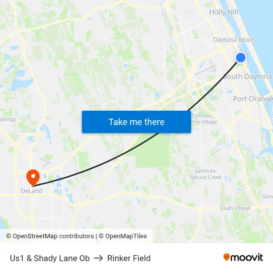 Us1 & Shady Lane Ob to Rinker Field map