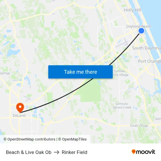 Beach & Live Oak Ob to Rinker Field map