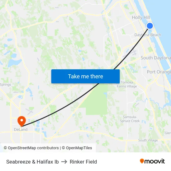 Seabreeze & Halifax Ib to Rinker Field map