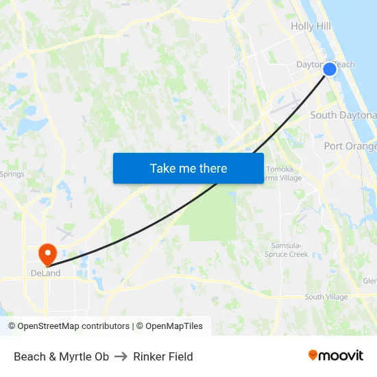 Beach & Myrtle Ob to Rinker Field map