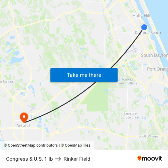 Congress & U.S. 1 Ib to Rinker Field map