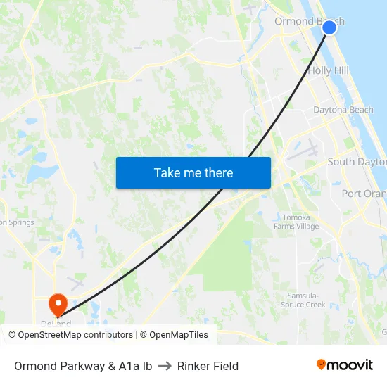 Ormond Parkway & A1a Ib to Rinker Field map