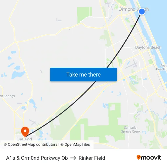 A1a & Orm0nd Parkway Ob to Rinker Field map