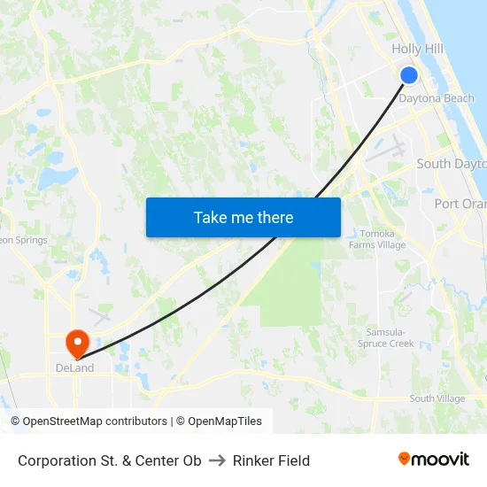 Corporation St. & Center Ob to Rinker Field map