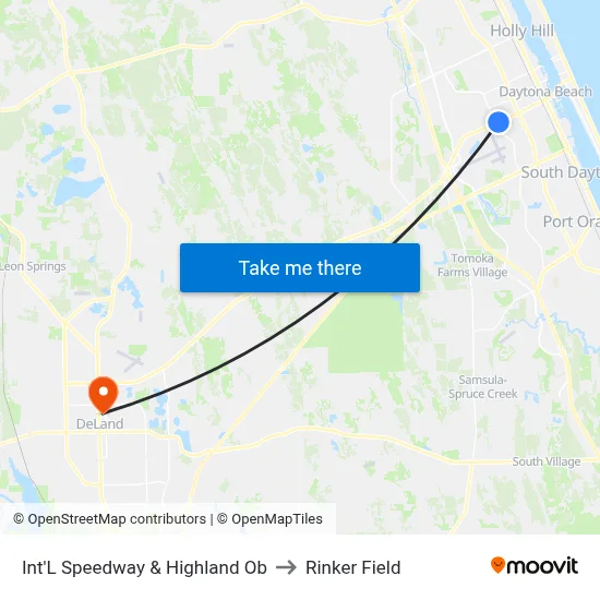 Int'L Speedway & Highland Ob to Rinker Field map