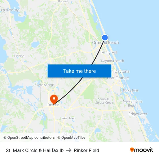 St. Mark Circle & Halifax Ib to Rinker Field map