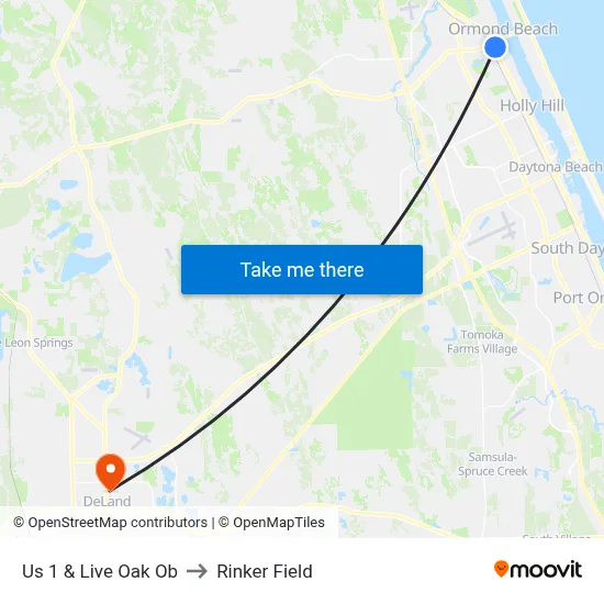 Us 1 & Live Oak Ob to Rinker Field map