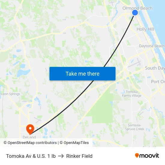 Tomoka Av & U.S. 1 Ib to Rinker Field map