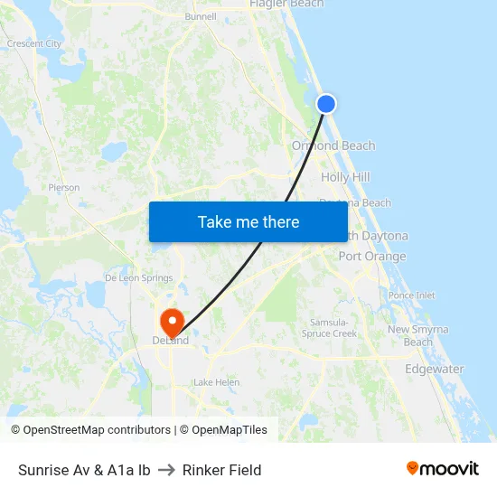 Sunrise Av & A1a Ib to Rinker Field map