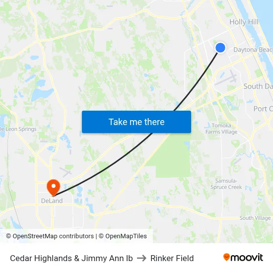 Cedar Highlands & Jimmy Ann Ib to Rinker Field map