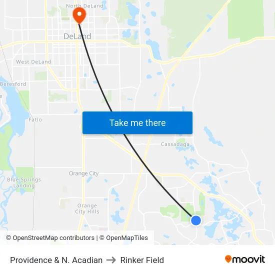 Providence & N. Acadian to Rinker Field map