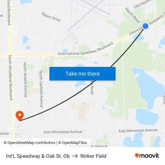 Int'L Speedway & Oak St. Ob to Rinker Field map