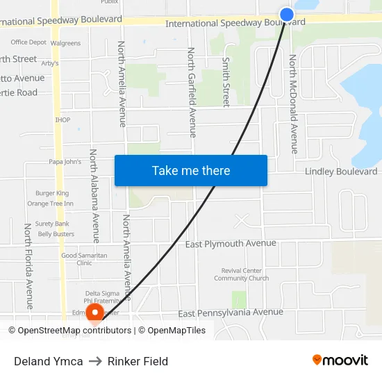 Deland Ymca to Rinker Field map