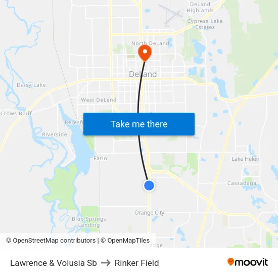 Lawrence & Volusia Sb to Rinker Field map