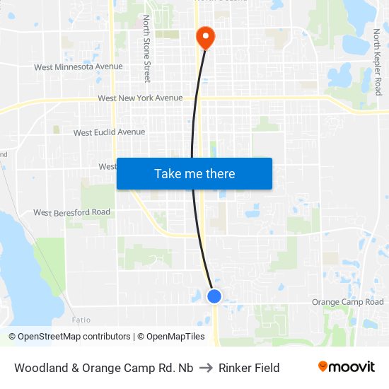 Woodland & Orange Camp Rd. Nb to Rinker Field map