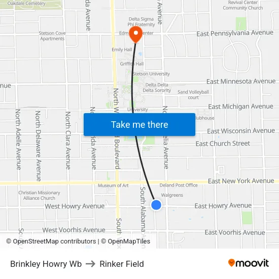 Brinkley  Howry Wb to Rinker Field map