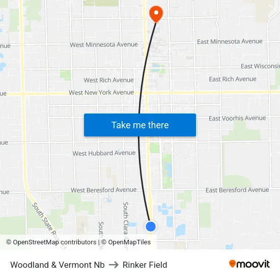 Woodland & Vermont Nb to Rinker Field map