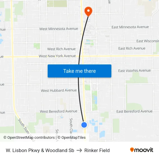 W. Lisbon Pkwy & Woodland Sb to Rinker Field map