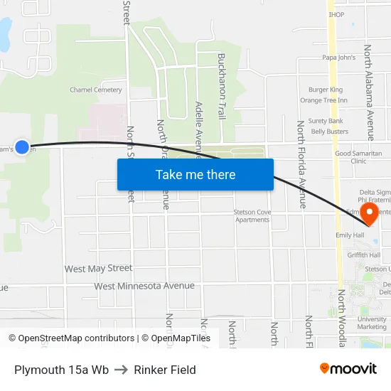 Plymouth  15a Wb to Rinker Field map