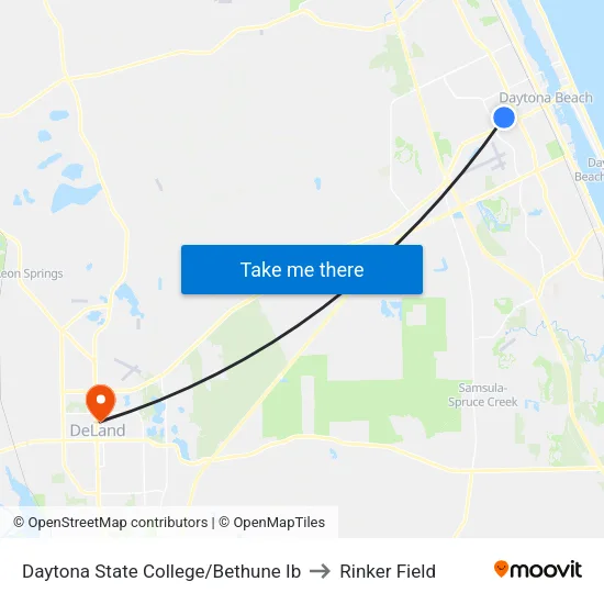 Daytona State College/Bethune Ib to Rinker Field map