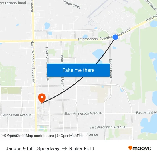 Jacobs & Int'L Speedway to Rinker Field map