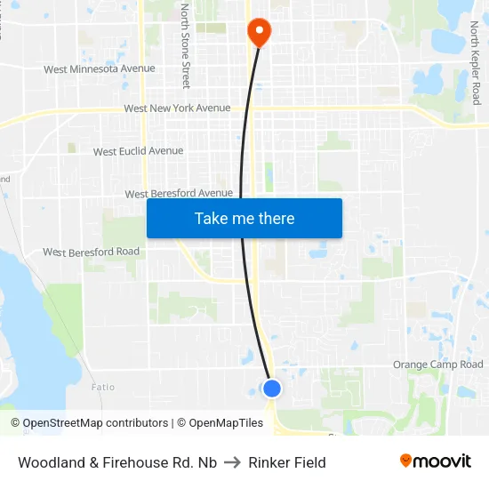 Woodland & Firehouse Rd. Nb to Rinker Field map