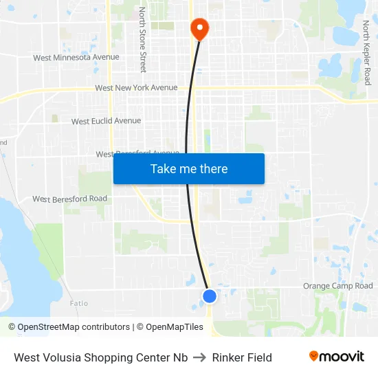 West Volusia Shopping Center Nb to Rinker Field map