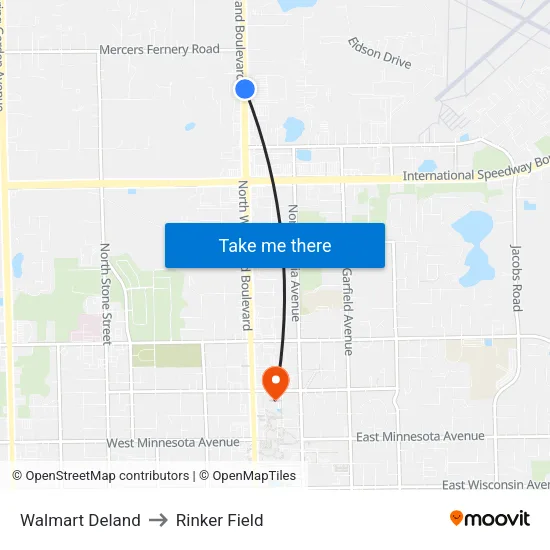 Walmart Deland to Rinker Field map