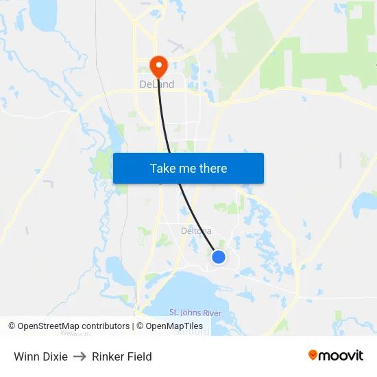 Winn Dixie to Rinker Field map