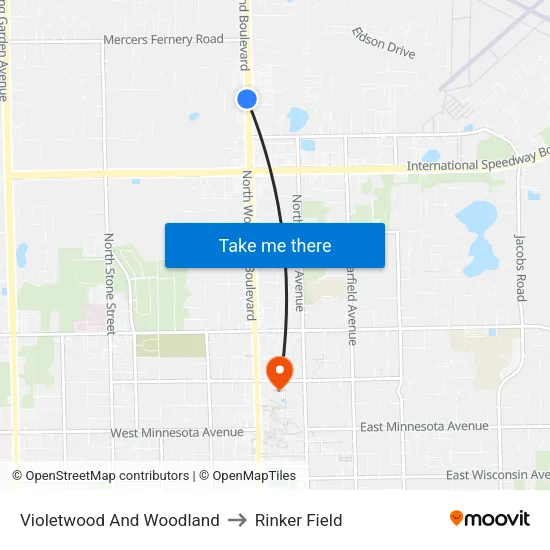 Violetwood And Woodland to Rinker Field map