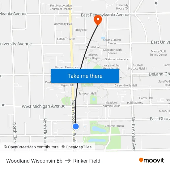 Woodland  Wisconsin Eb to Rinker Field map