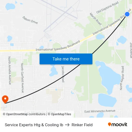 Service Experts Htg & Cooling Ib to Rinker Field map