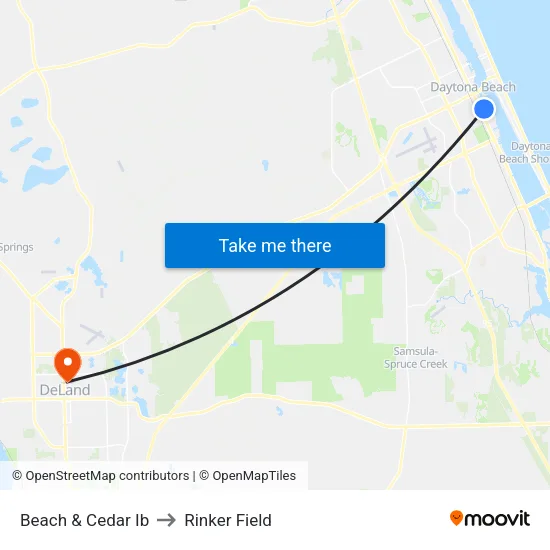 Beach & Cedar Ib to Rinker Field map
