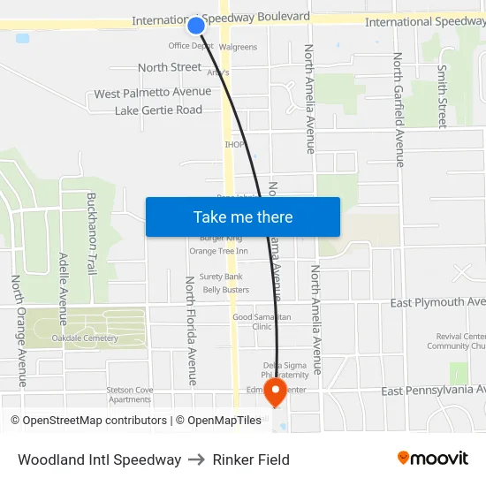 Woodland  Intl Speedway to Rinker Field map