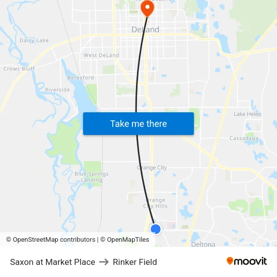 Saxon at Market Place to Rinker Field map