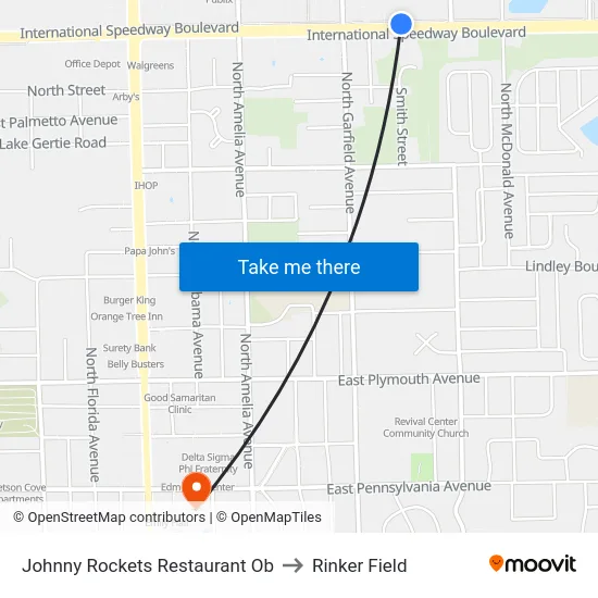 Johnny Rockets Restaurant Ob to Rinker Field map