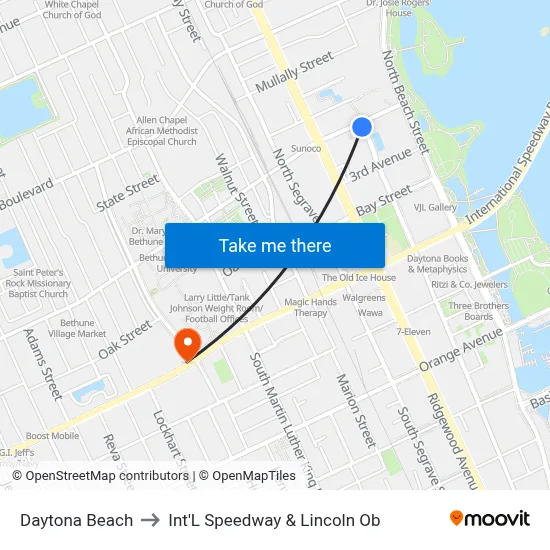 Daytona Beach to Int'L Speedway & Lincoln Ob map