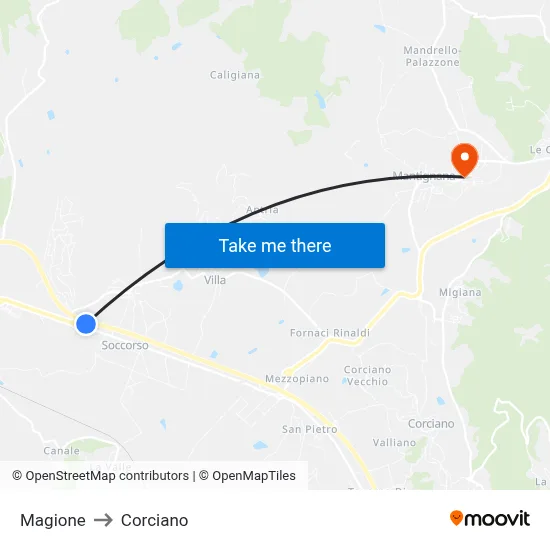 Magione to Corciano map