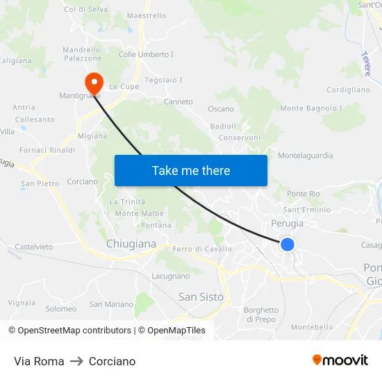 Via Roma to Corciano map