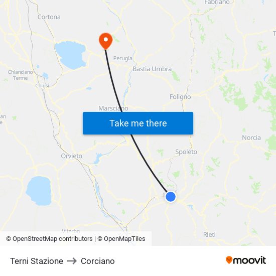 Terni Stazione to Corciano map