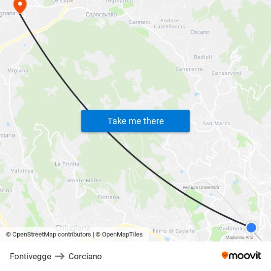 Fontivegge to Corciano map