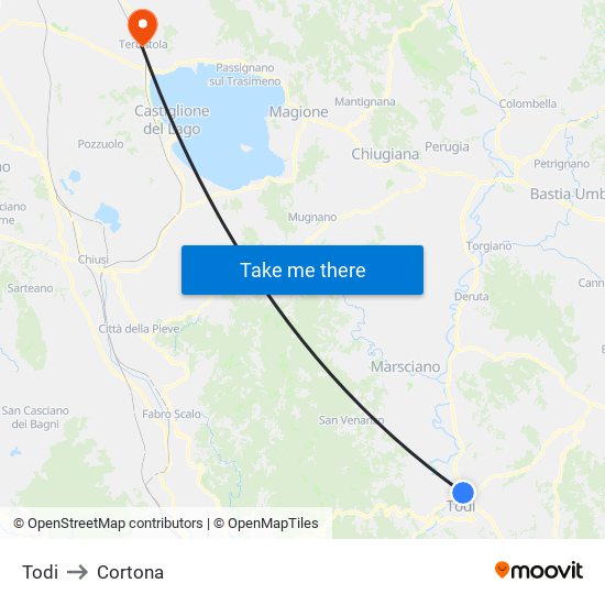 Todi to Cortona map